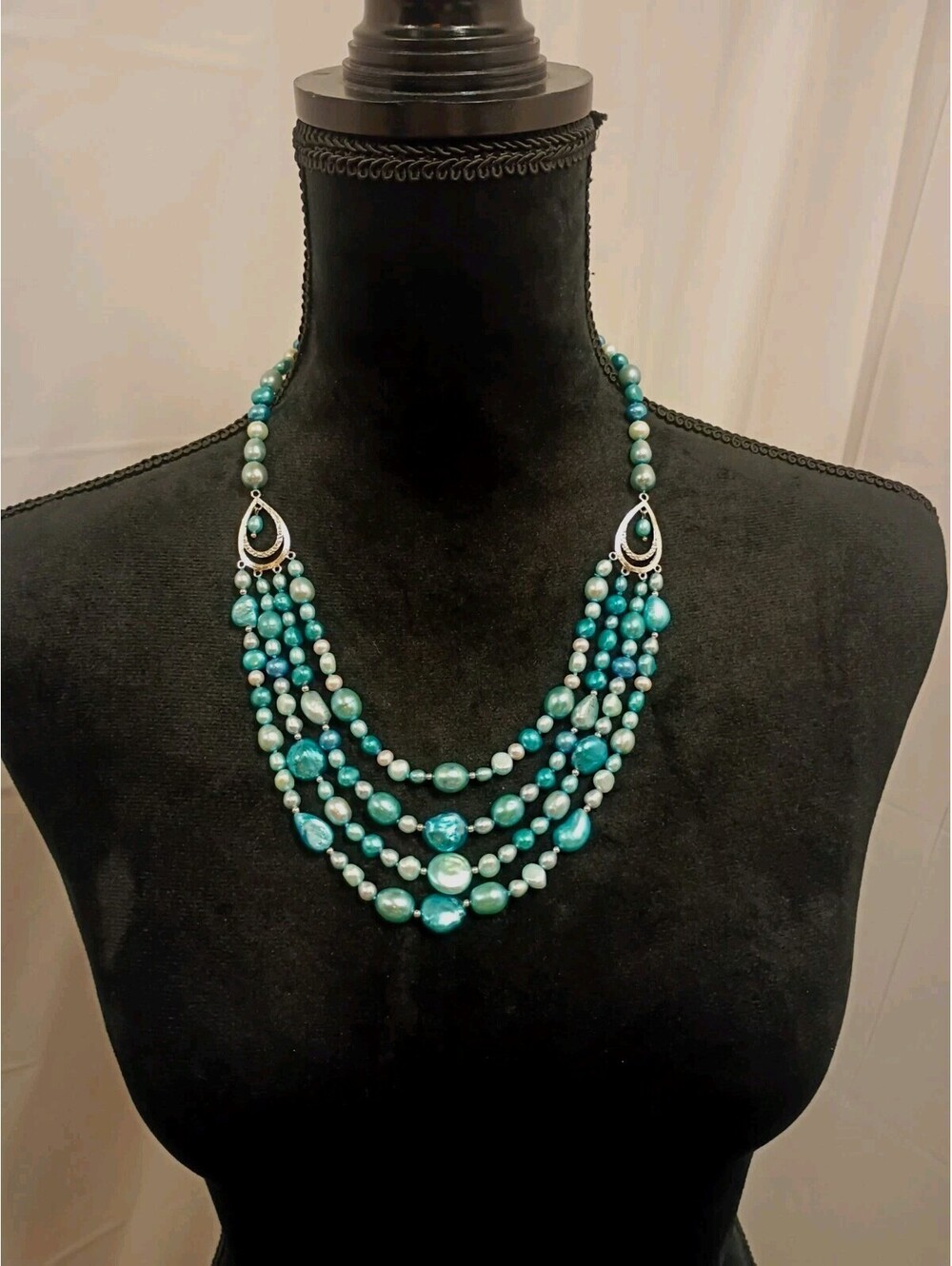 Vtg Designer Lucas Lameth 925 Silver Freshwater Cultured Pearl Necklace Organic